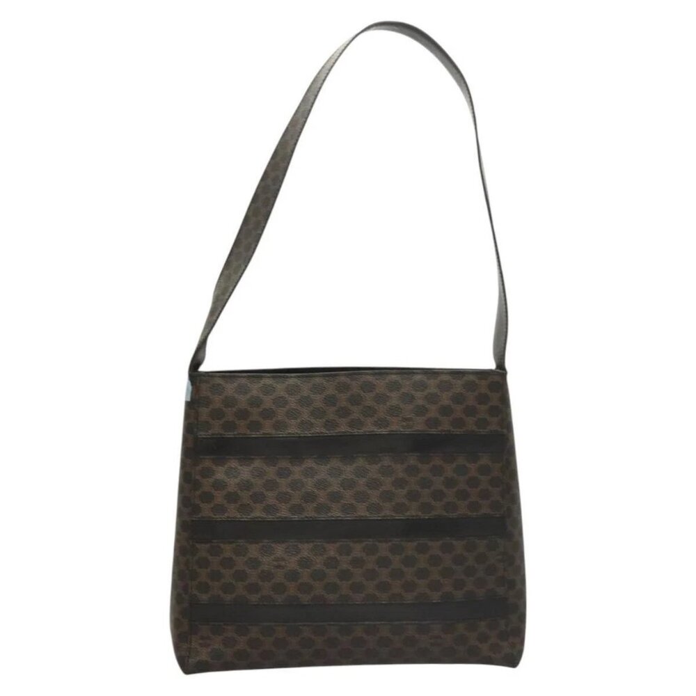 CELINE Macadam Canvas Shoulder Bag PVC Leather Black Gold Auth 119071 - Picture 2 of 16